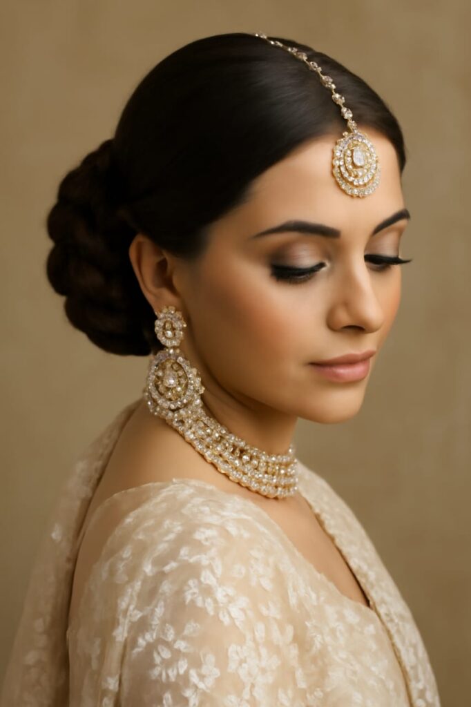 braided bun with maang tikka​