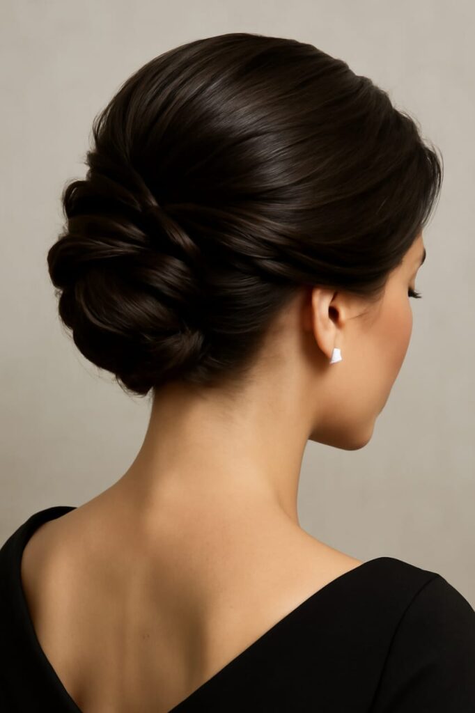 short hair updo twist and pin section for a sophisticated party look.