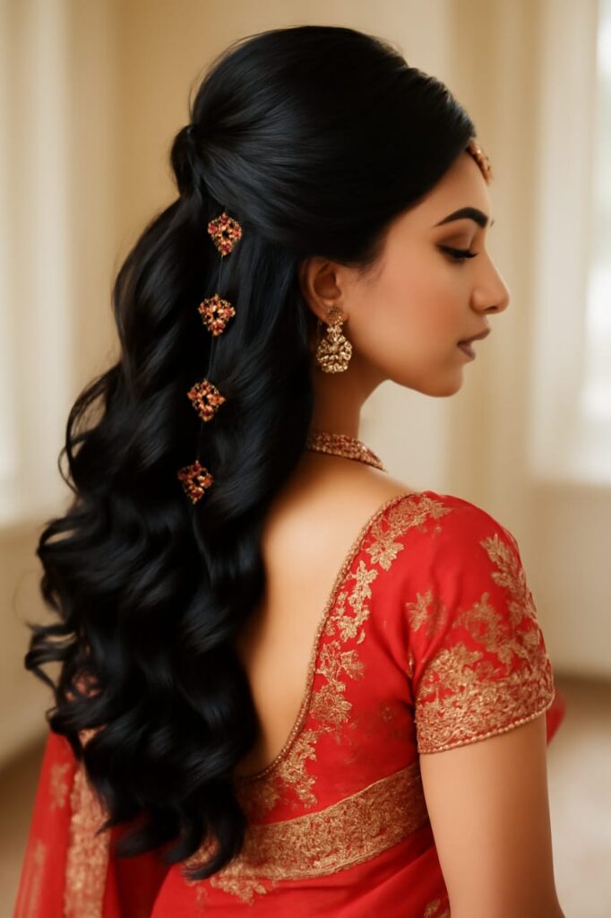 long hair wedding style for girls